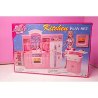Bếp nấu ăn, tủ lạnh, bồn rửa chén, phụ kiện nấu ăn, nồi, chén - Nội thất đồ chơi dành cho búp bê Barbie - Kitchen playse