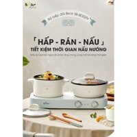 BẾP NẤU ĐÔI BEAR SB-BD02N, BỘ BẾP ĐÔI KÈM NỒI ĐIỀU CHỈNH NHIỆT ĐỘ, BẾP NẤU ĐA NĂNG, NỒI HẤP, CHẢO CHIÊN RÁN