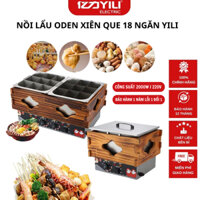 Bếp nhúng lẩu xiên que tự chọn, nồi lẩu đôi oden loại 18 ngăn khung gỗ cao cấp [BH 12 Tháng]