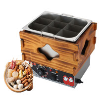 Bếp nhúng lẩu xiên que tự chọn, nồi lẩu oden loại 9 ngăn khung gỗ cao cấp [BH 12 Tháng]