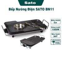 Bếp Nướng Điện SATO BN11 - 1500W - 3 Lớp Chống Dính Vân Đá Hoa Cương, Không Khói, BH 36 Tháng