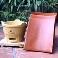 Bếp nướng gốm Noda mini 20x14 cm (Đế gỗ + 3 Ngói nướng trơn)