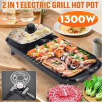 Bếp nướng kèm lẩu 2 in 1 đa năng Nồi lẩu nướng 2 in 1 Size Lớn có nắp kính tiện lợi. Bếp lẩu nướng BBQ, bếp bbq
