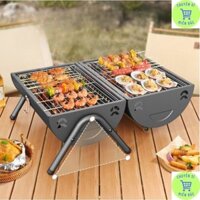 Bếp Nướng Than Dã Ngoại Ngoài Trời Chất Thép Không Gỉ, Kèm Vỉ Nướng Inox, Khay Đựng Than, Nướng Thịt Siêu Ngon