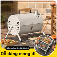 Bếp Nướng Than Hoa BBQ Gấp Gọn 2 Ngăn Nướng, Bếp Nướng Thịt Du Lịch Ngoài Trời Tặng Kèm Vỉ Nướng Và Khay Đựng Than
