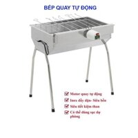 Bếp nướng than hoa BBQ inox cao cấp tự xoay kèm moto, kt 49*34*55cm