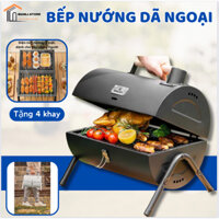 Bếp Nướng Than Hoa BBQ Ngoài Trời Có Nắp Đậy Kèm Tay Cầm Di Chuyển, Bếp Nướng Không Khói Dã Ngoại có tay cầm cách nhiệt