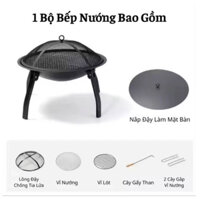 Bếp nướng than hoa dã ngoại 3 trong 1 gấp gọn, Bếp nướng than tre sử dụng trong nhà/ ngoài trời mang du lịch dã ngoại