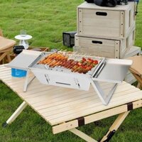 Bếp nướng than hoa inox gấp gọn lò nướng BBQ mini ngoài trời du lịch picnic dã ngoài