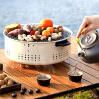 Bếp nướng than hoa không khói, lò nướng mini chất liệu thép chịu nhiệt có chân phụ nhỏ gọn mang đi du lịch