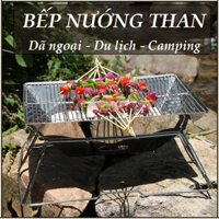 Bếp nướng than hoa, lò nướng than inox gấp gọn mini dã ngoại bbq ngoài trời quay thịt bếp than củi