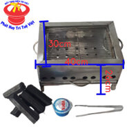 Bếp nướng than hoa than củi vuông Trí Việt kích thước 30x40cm kèm than không khói cồn nhóm than kẹp đá - Chọn lọai chân lùn