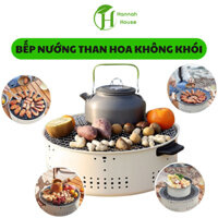 Bếp nướng than hoa tròn không khói, lò nướng thịt, khoai, sưởi ấm chất liệu thép chịu nhiệt an toàn