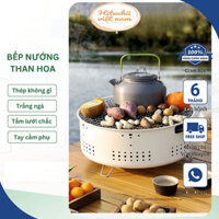 Bếp nướng than hoa tròn không khói BBQ chịu nhiệt có chân phụ nhỏ gọn, nướng picnic cắm trại dã ngoại