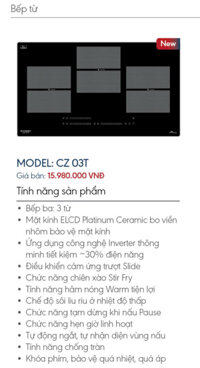 Bếp từ 3 vùng nấu Canzy CZ 03T