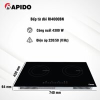 Bếp từ đôi RI4000BN + tặng kèm 1 bộ nồi 3 cái RAPIDO+ 1 chảo RAPIDO 28cm