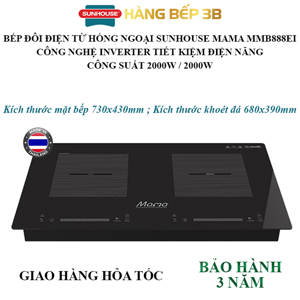 Bếp từ hồng ngoại âm 2 vùng nấu Sunhouse MMB888EI