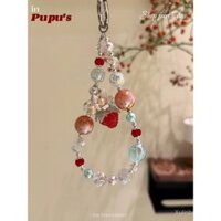 Berry Trouble] Hạt đỏ, dâu tây, nước trái cây, chuỗi điện thoại di động đính cườm thủ công, Dây chuyền đính cườm cao cấp Heidi