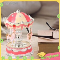 BerryHome Đèn LED mới lạ Merry GO Hộp nhạc tròn Carousel Trang trí máy tính để bàn