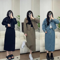 【Bess's house-bigsize】áo khoác jean+chân váy bò chữ a，set denim nữ，set đồ nữ đi chơi，Bộ đồ Denim mùa thu 2024 Áo khoác Denim mới Váy ngắn Váy thời trang Bộ đồ hai mảnh，đồ bộ nữ sang chảnh，set đồ nữ mùa đông，set váy dài，set đồ nữ sang chảnh