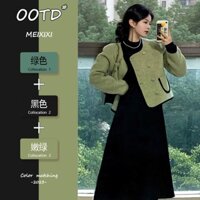 【Bess's house】áo khoác dạ tweed dáng ngắn+váy đen，set đồ nữ mùa đông，set váy nữ，set bigsize nữ sang chảnh，Bộ Áo Khoác + Chân Váy Dáng Vừa Phong Cách retro Phương Tây Thời Trang Mùa Thu 2023 Mới，set quần áo nữ，set đồ nữ đi chơi，set đồ nữ，bộ đồ