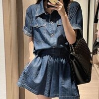 【Bess's house】áo khoác jean+quần short jean nữ，đồ set nữ，đồ bộ nữ sang chảnh，Áo sơ mi + quần short denim dáng rộng và mỏng mùa hè với bộ thời trang giản dị phong cách Hồng Kông hợp thời trang，bộ quần áo nữ mùa hè，set đồ nữ đi chơi，thời trang nu