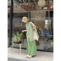【Bess's house】áo kiểu hàn quố+quần ống rộng，set đồ nữ đi chơi，bộ quần áo nữ mùa hè，set đồ nữ sang chảnh，Mùa hè Mới Xanh Rời Top + Quần ống rộng màu trơn Bộ thời trang，đồ bộ nữ sang chảnh，đồ bộ nữ quần dài，set đồ nữ quần dài，bộ đồ，set bộ