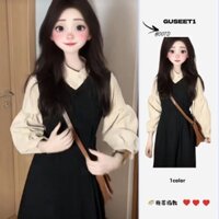 【Bess's house】áo sơ mi kiểu+váy sang chảnh，Đầm Hai Dây，váy babydoll dáng dài，váy suông，áo kiểu hàn quốc，Áo Sơ Mi Học Viện Phong Cách Hàn Quốc Mùa Xuân Và Mùa Thu Mới + Váy Chữ a Nhẹ Nhàng Hợp Thời Trang，set đồ nữ mùa đông，set váy nữ，set bộ