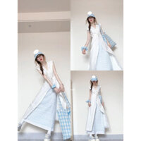 【Bess's house】váy 2 dây dáng dài+chân váy chữ a，set đồ nữ đi chơi，váy đi biển，Phong Cách Hàn Quốc Băng Đầm Không Tay Nữ Mùa Hè 2024 Thiết Kế Sense Stringy Selvedge Ren-up Áo Vest Bộ Đồ Hai Mảnh，bộ quần áo nữ mùa hè，set váy nữ，set quần áo nữ，bộ đồ