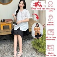 [BEST SELLER]( 40kg - 95kg )Set Áo Bầu,Big Size Cổ Thêu Bèo Tay Phồng Form Dễ Mặc,Siêu Mát,Nhẹ Tênh3