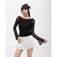 (Best Seller)Áo ren PRETTY'S CHOICE tay dài ống loe kiểu cổ thuyền lưng khoét tròn cột dây ruy băng - REN