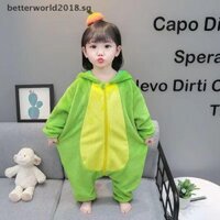 [Betterworld] Bộ đồ ngủ khủng long Flannel đáng yêu Kigurumi dày mùa đông Quần áo trẻ em ấm áp có mũ trùm đầu Đồ ngủ động vật [SG]