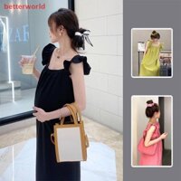 (Betterworld) Đầm bà bầu Váy mùa hè Công chúa cổ vuông Hàn Quốc tay bay nhỏ dành cho phụ nữ mang thai Quần áo mang thai [VN]