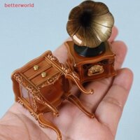 (Betterworld) Nhà búp bê Thu nhỏ Máy hát chữ cổ điển có nhạc Máy ghi âm Mini Mô phỏng Máy hát chữ Thủ công mỹ nghệ Trang trí đồ chơi mô hình gia đình [VN]