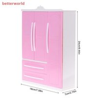 (Betterworld) Tủ quần áo hiện đại màu hồng ba cửa dành cho đồ nội thất búp bê Phụ kiện quần áo Đồ chơi [VN]