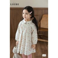 [B&G] Đầm thu đông smock in gấu teddy cổ sen tay dài cho bé gái từ 10-45kg (2-11 tuổi)