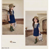 [B&G] Sét váy yếm jean kèm áo cotton kẻ sọc cho bé gái từ 10-40kg (1-10 tuổi)