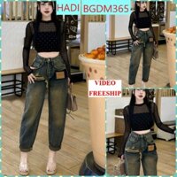 [BGDM365]QUẦN BAGGY JEANS NỮ LƯNG CAO RÁCH MẢNG CHỒNG LỘ MẠC CAM LƯNG MÀU XANH ĐẬM PHỈ VÀNG LAI CUỐN FORM THỤNG TÔN DÁNG