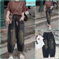 [BGNL1724][HÀNG XỊN] QUẦN BAGGY JEANS NỮ LƯNG THUN DÂY RÁCH ĐÙI NHẸ MÀU ĐẬM VÀNG LAI CUỐN SIÊU THOẢI MÁI CÁ TÍNH