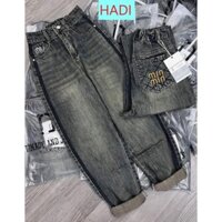 [BGNL1733][HÀNG XỊN] QUẦN BAGGY JEANS NỮ LƯNG CAO SỌC ĐẬM HÔNG THÊU CHỮ MIN SAU TÚI KÈM TRƯỚC ĐẬM VÀNG LAI CUỐN