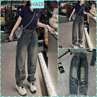 [BGTD3398] QUẦN BAGGY JEANS NỮ LƯNG CAO RÁCH 4 CHỔM CHÂN MÀU XANH ĐẬM LAI CUỐN TÔN DÁNG SIÊU HOT HIT XỊN SÒ