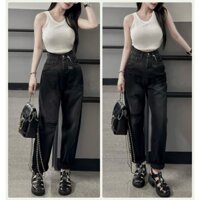 [BGTD3409] QUẦN BAGGY JEAN NỮ LƯNG CAO RÁCH CÀO ĐÙI GỐI PHẢI MÀU XÁM ĐẬM ÔM DÁNG CỰC XỊN SÒ