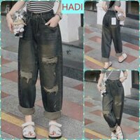 [BGTM62] QUẦN BAGGY JEANS NỮ LƯNG THUN TÚI VUỐNG RÁCH 3 MẢNG MÀU XANH ĐẬM VÀNG BỤI LAI CUỐN TÔN DÁNG SIÊU CÁ TÍNH