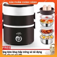 [Bh 1 đổi 1] Hộp cơm cắm điện hâm nóng inox cao cấp 3 tầng Play Bear tặng túi đựng xinh xắn