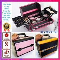 [BH 12T] Cốp Thùng Nhôm Đựng Đồ Nail - Trang Điểm - Nối Mi 4 Ngăn Khung Nhôm 2 Khuy (32x26x21cm)