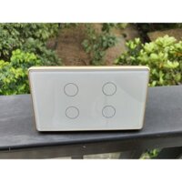 [bh 6 tháng]CÔNG TẮC THÔNG MINH WIFI CÓ RF433 VIỀN VÀNG TUYA 2 NÚT CHỮ NHẬT