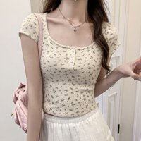 Bh mùa hè nữ cotton cổ chữ U áo thun ngắn tay mỏng