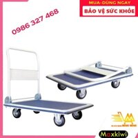 [BH12TH - Clip thật] Xe Đẩy Hàng 300kg, Xe Đẩy Hàng 4 Bánh Maxkiwi- Sàn Thép, Tải Trọng 300kg, Tay Đẩy Gập Gọn