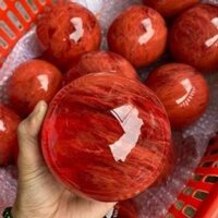 Bi cầu đá núi lửa ĐỎ , đá canxit VÀNG , TRẮNG từ 8cm đến 15cm tặng đế gỗ