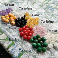 Bi cầu lăn tay 4cm màu trắng, xanh, đen, đỏ, tím, hồng, vàng đá TA, canxit, obsidian tự nhiên